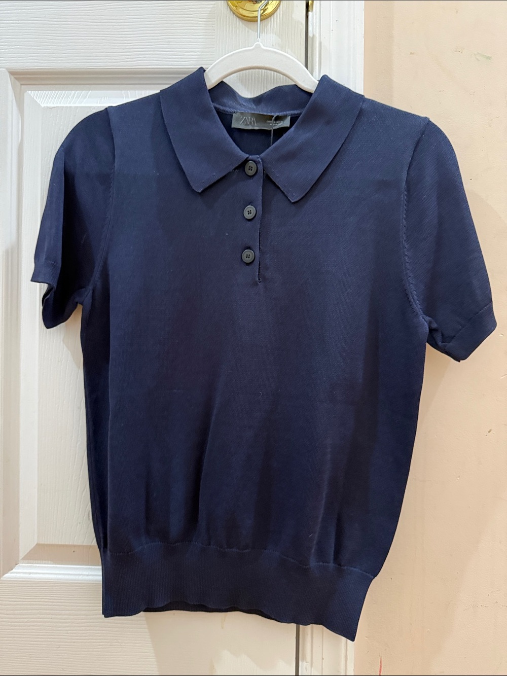 Zara Dark Navy Short-Sleeve Polo Top
